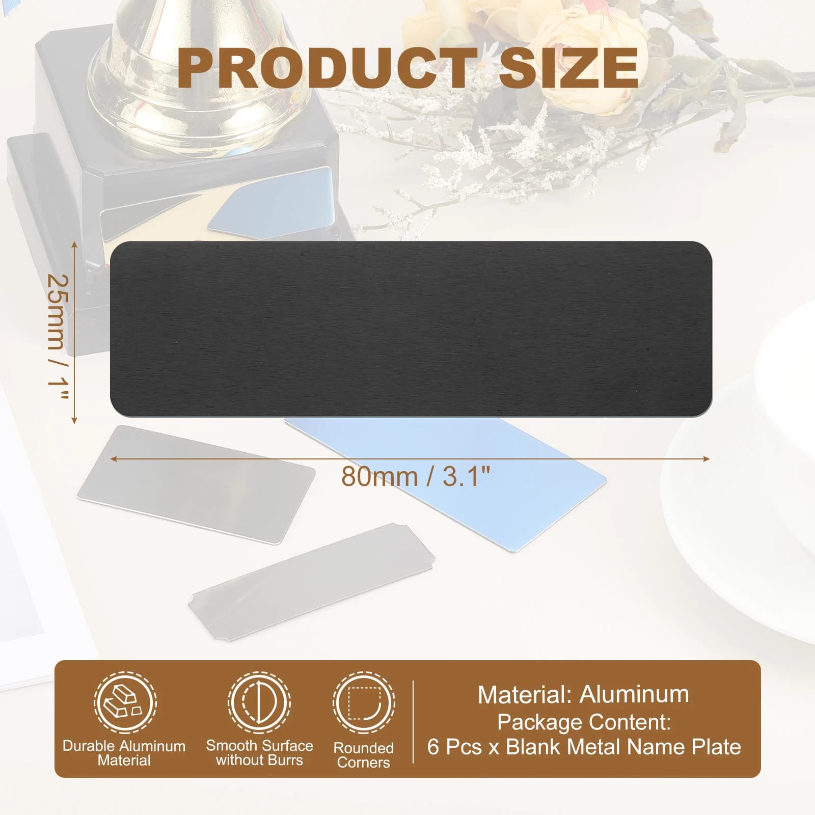 6/12Pcs Blank Engraved Metal Name Plates Laser Strong Adhesive Nameplate Anodized Aluminium Custom Blank Plates Bussness Cards