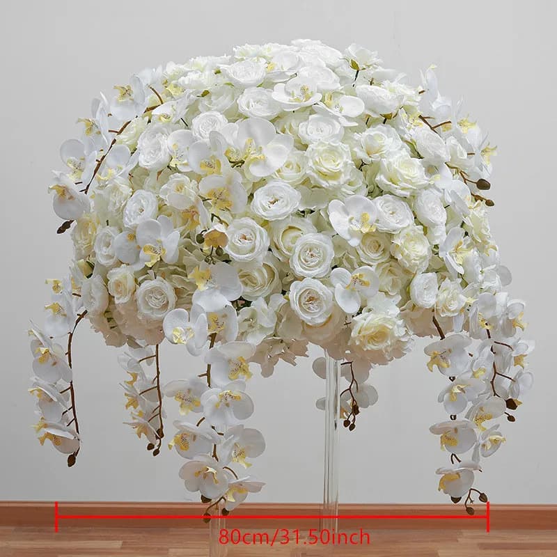 Wedding Table Centerpiece Ball, White Rose Orchid, Hydrangea Flower Arrangement, Party Road Lead Props,80 cm, 70 cm, 60 cm, 50cm