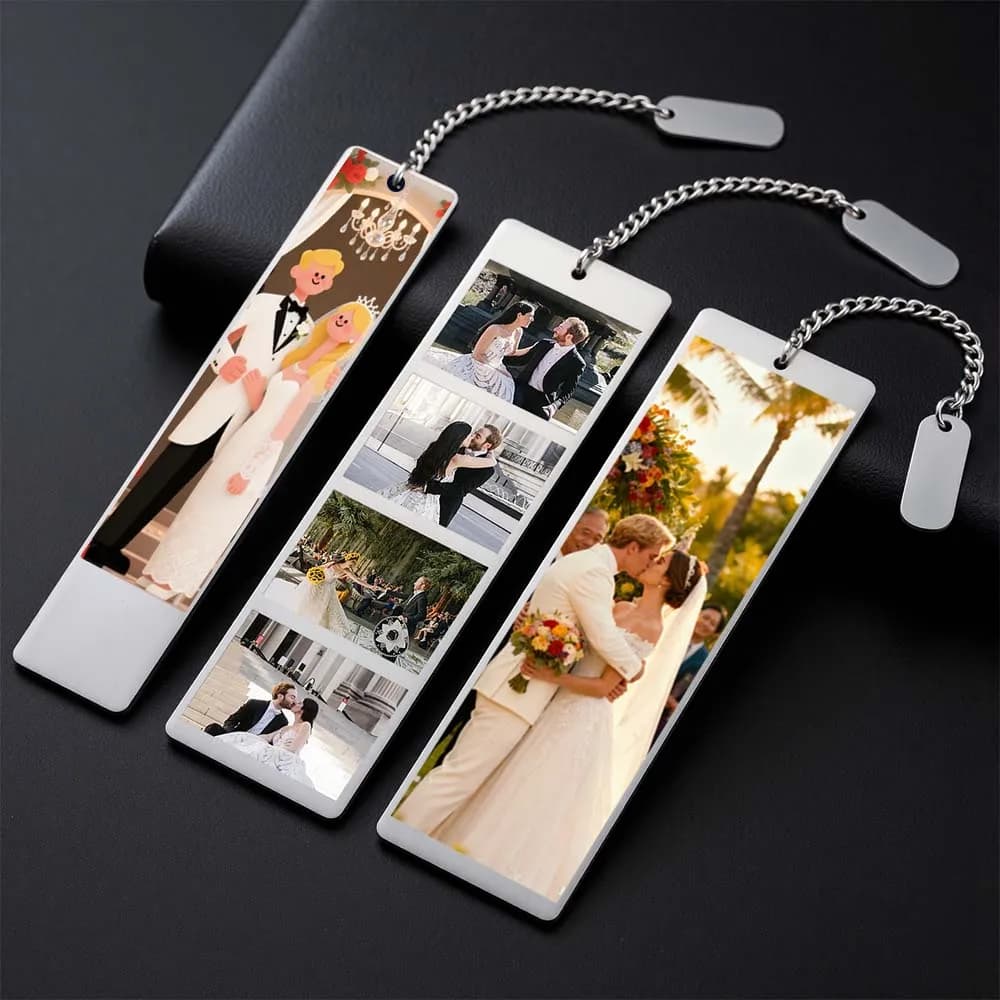 Photo Wedding Favors‌ Gift Anniversary Bookmark Custom Print Personalized for Couple Men Woman Family Stainless Steel Jewelry
