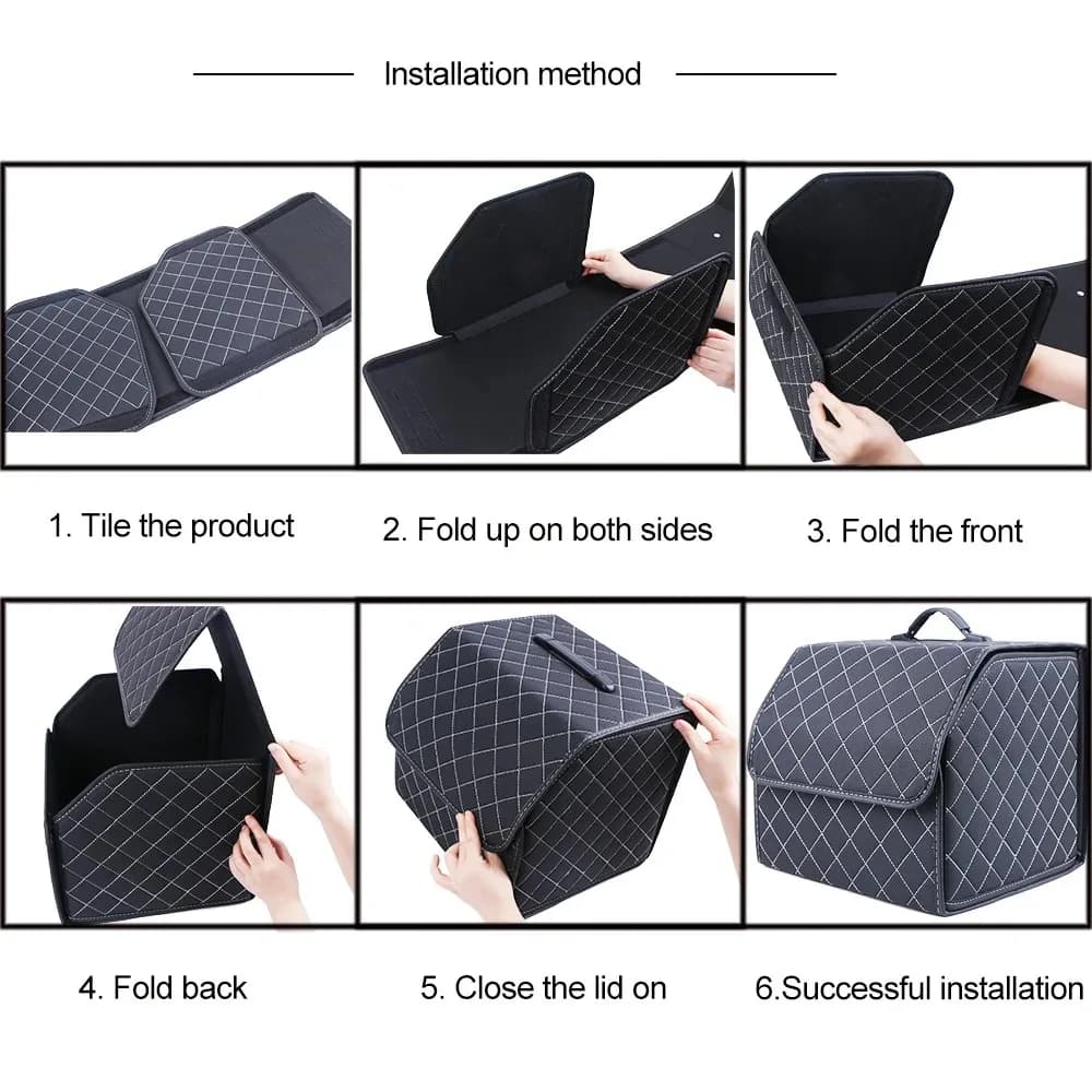 Car Trunk Organizer Box, Large Capacity, Auto Multiuse Tools, Storage Bag, Stowing, Tidying, Leather, Folding for Emergency