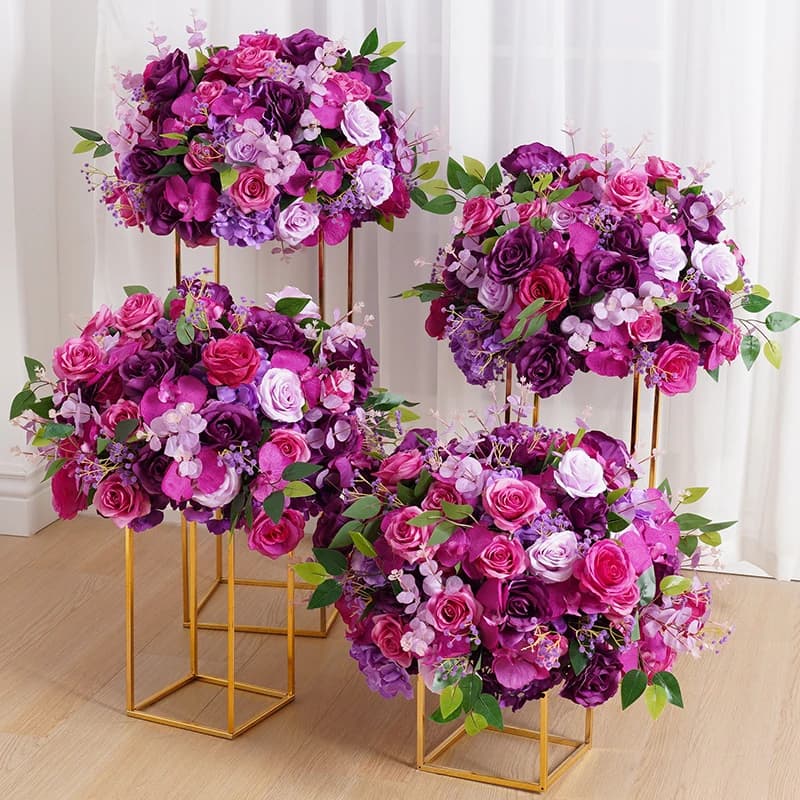 H7789 Wedding Table Centerpieces 40cm Flower Ball Purple Pink Rose Babysbresth Eucalyptus Floral Arrangement Banquet Event Props