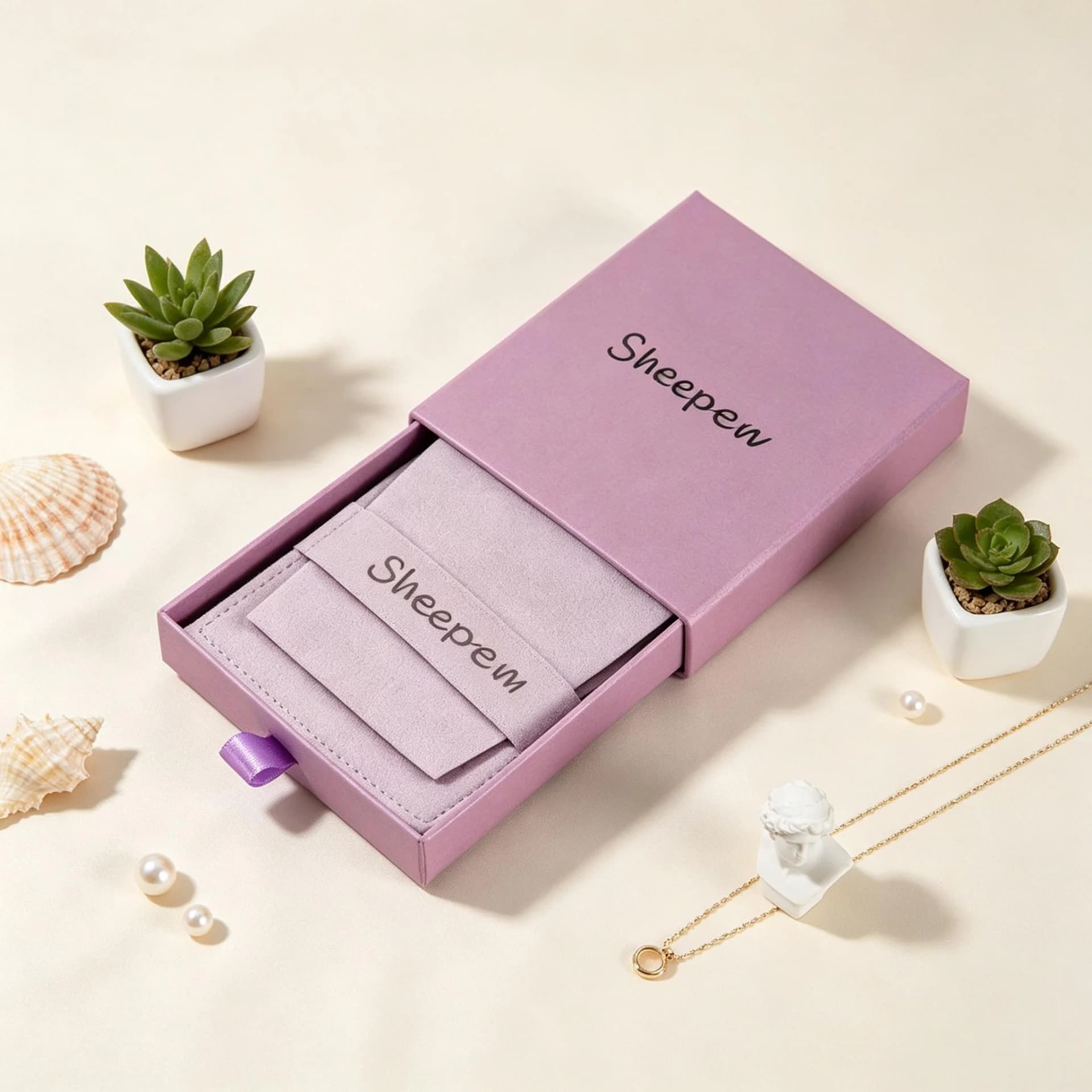 SHEEPSEW Wedding Favors For Guests Drawer Jewelry Boxes 100Pcs Customized Logo With Suede Velvet Bag For Ring Necklace Bracelet