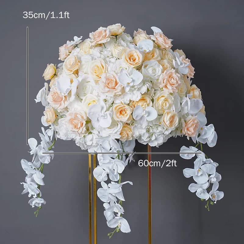 Wedding Table Centerpiece Ball, White Rose Orchid, Hydrangea Flower Arrangement, Party Road Lead Props,80 cm, 70 cm, 60 cm, 50cm