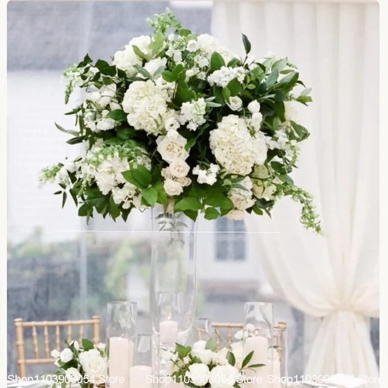 White Wedding Table Centerpiece Artificial Flower Arrangement Hydrangea Rose Delphinium Floral For Wedding Reception Party Decor