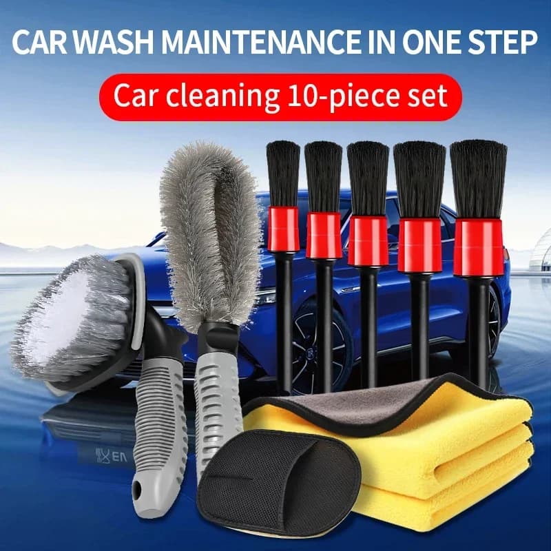 Car Cleaning Set with Detailing Brush Towel Glove - Auto Dashboard & Air Outlet Cleaning Tools Kit for Car Wash Accessories