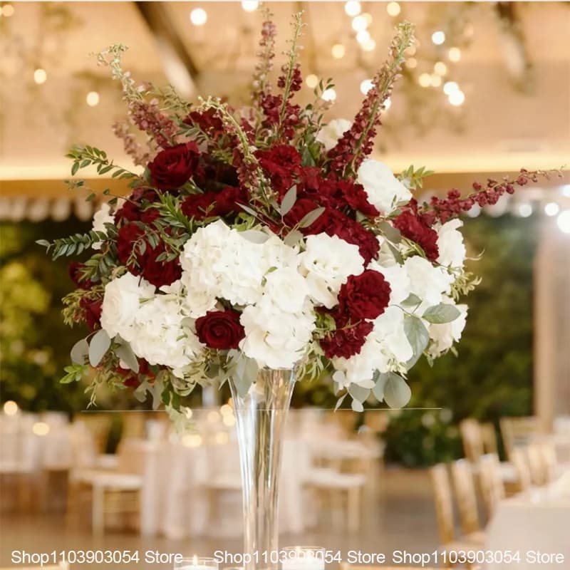White Wedding Table Centerpiece Artificial Flower Arrangement Hydrangea Rose Delphinium Floral For Wedding Reception Party Decor