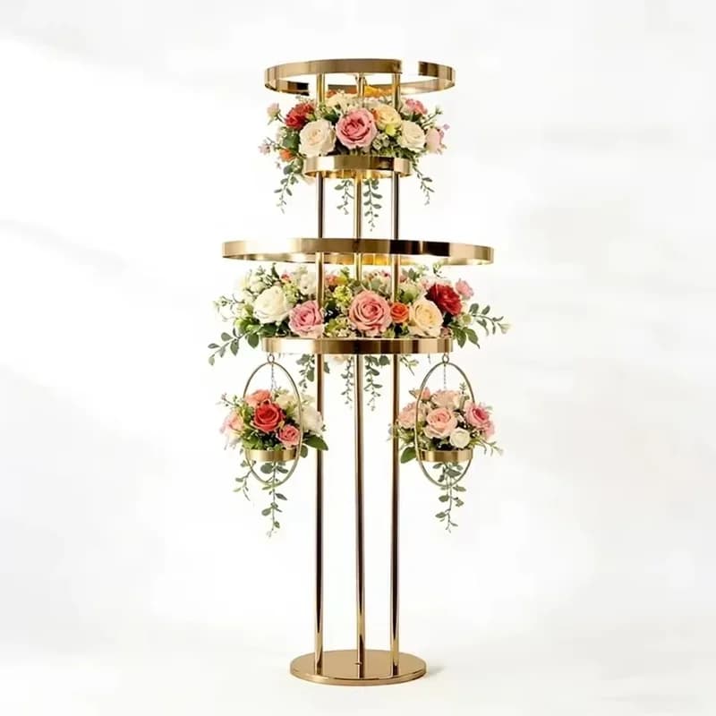 6 pcs 46 inches tall Gold-plated wedding flower stand, centerpiece for main table, for bridal showers and banquets deco