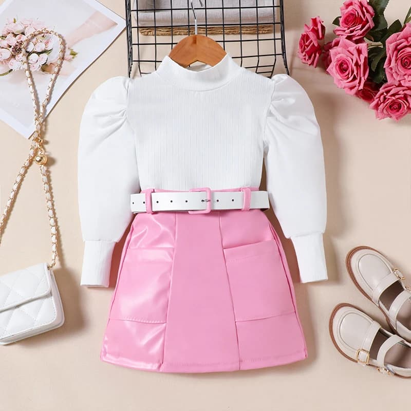 Girls Long Sleeve Top and Skirt Outfit