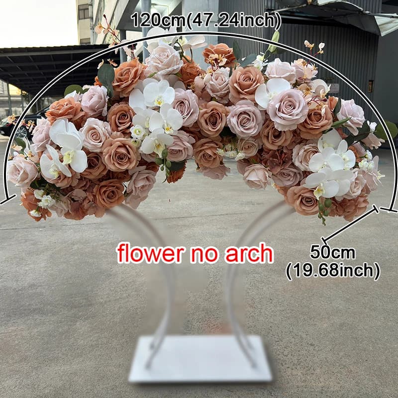 Coffee Brown Wedding Table Centerpiece Decor Floral Arrangement Gold Plated Arched Stand Geometric Flower Frame Party Props