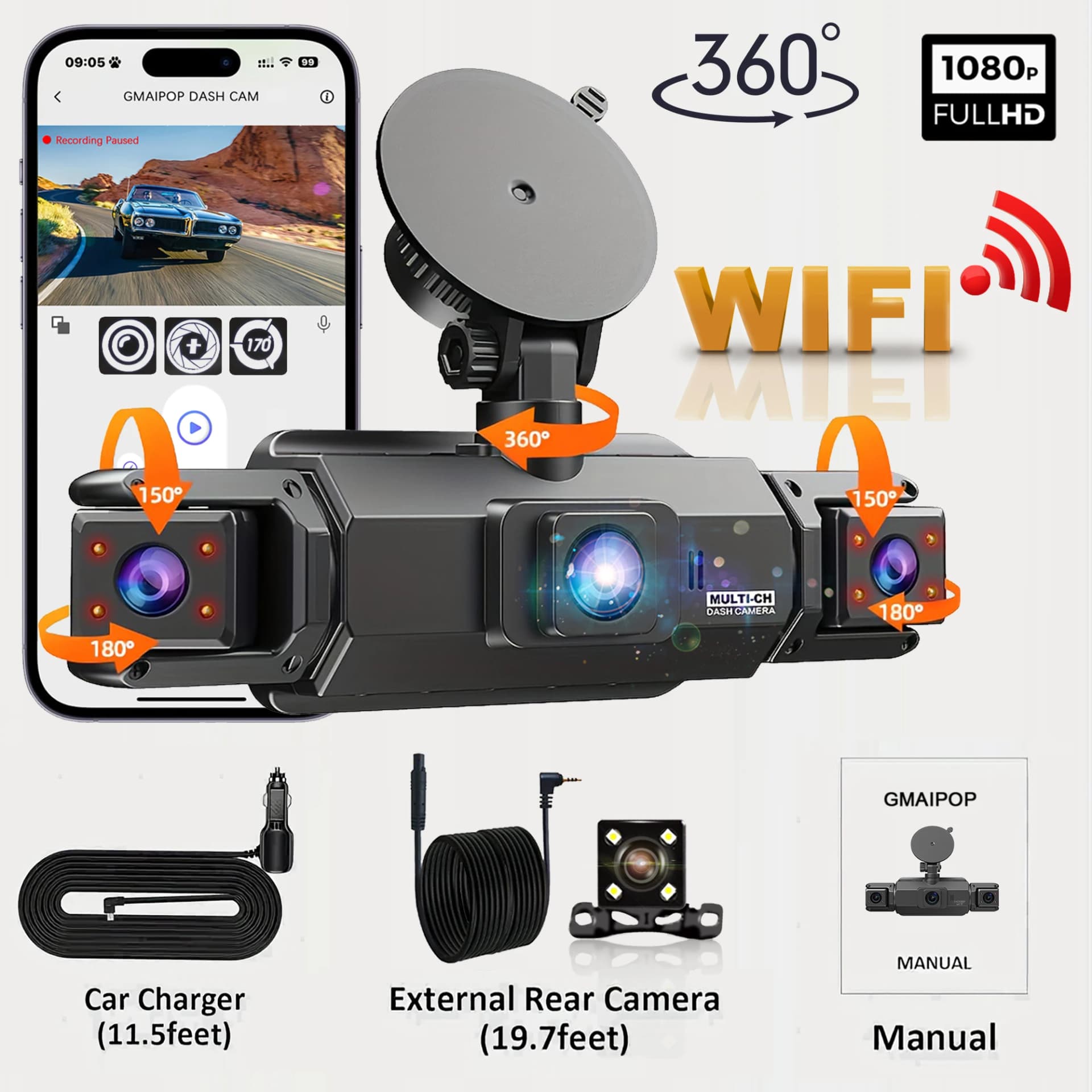 WiFi 4Ch Dash Cam / No SD Card