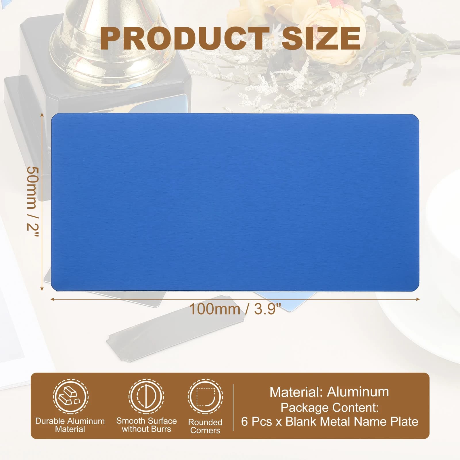 6/12Pcs Blank Engraved Metal Name Plates Laser Strong Adhesive Nameplate Anodized Aluminium Custom Blank Plates Bussness Cards