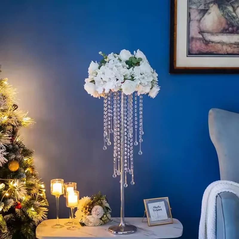 Wedding Table Centerpiece Flower Stand - 29.6 Inch Gold Vase with Crystal Chandelier, Center Table Outdoor Home Decor