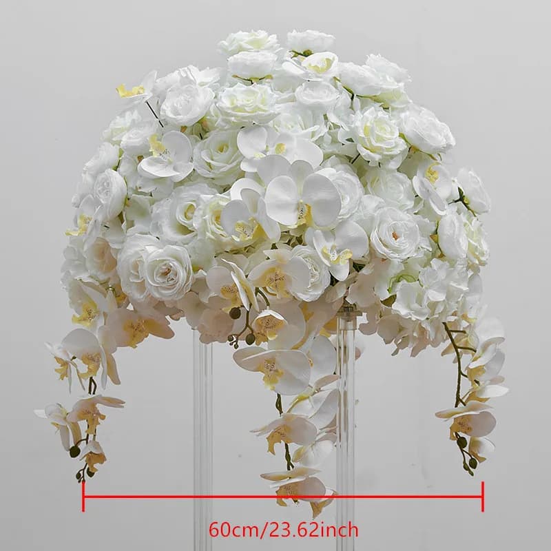 Wedding Table Centerpiece Ball, White Rose Orchid, Hydrangea Flower Arrangement, Party Road Lead Props,80 cm, 70 cm, 60 cm, 50cm
