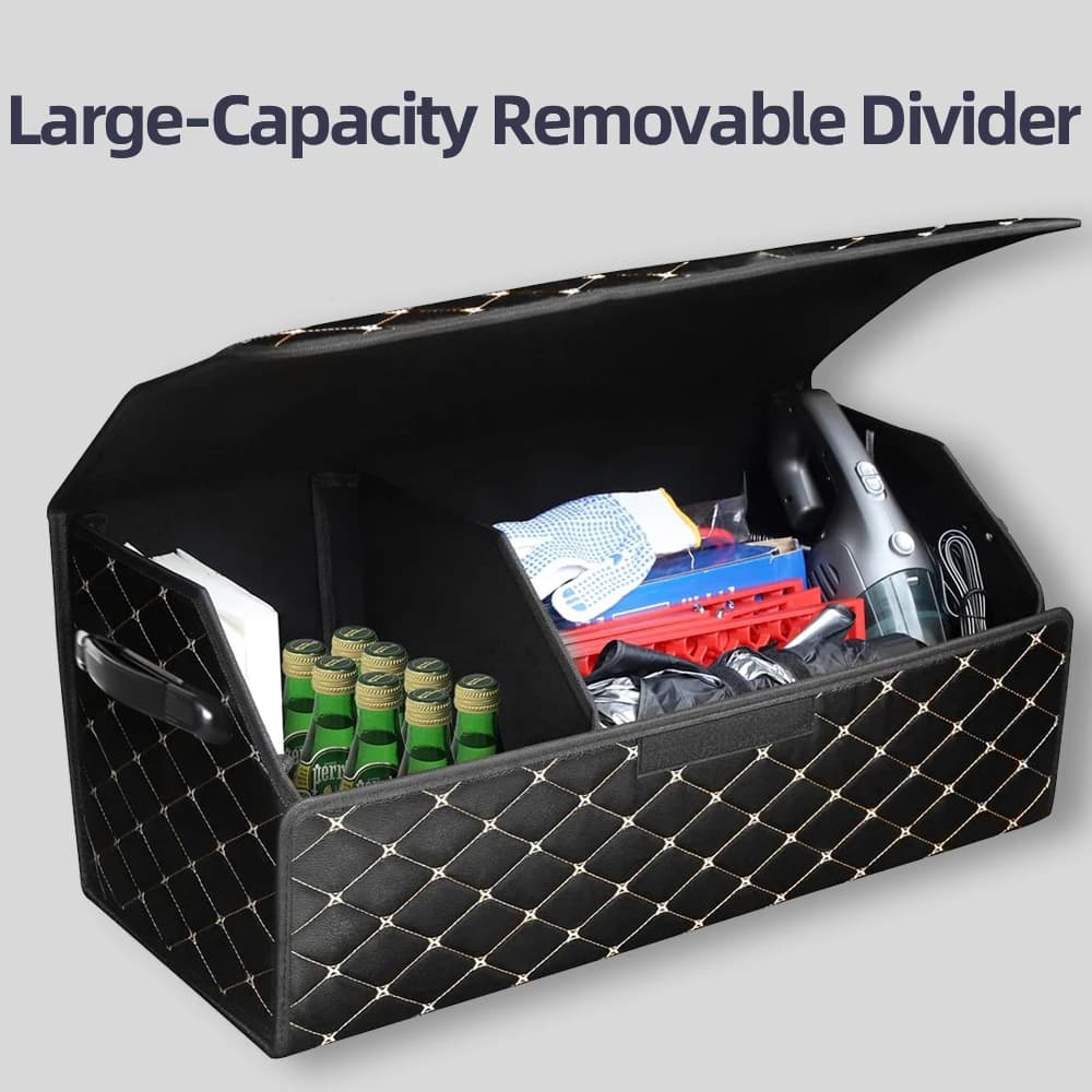 Car Trunk Organizer Box, Large Capacity, Auto Multiuse Tools, Storage Bag, Stowing, Tidying, Leather, Folding for Emergency