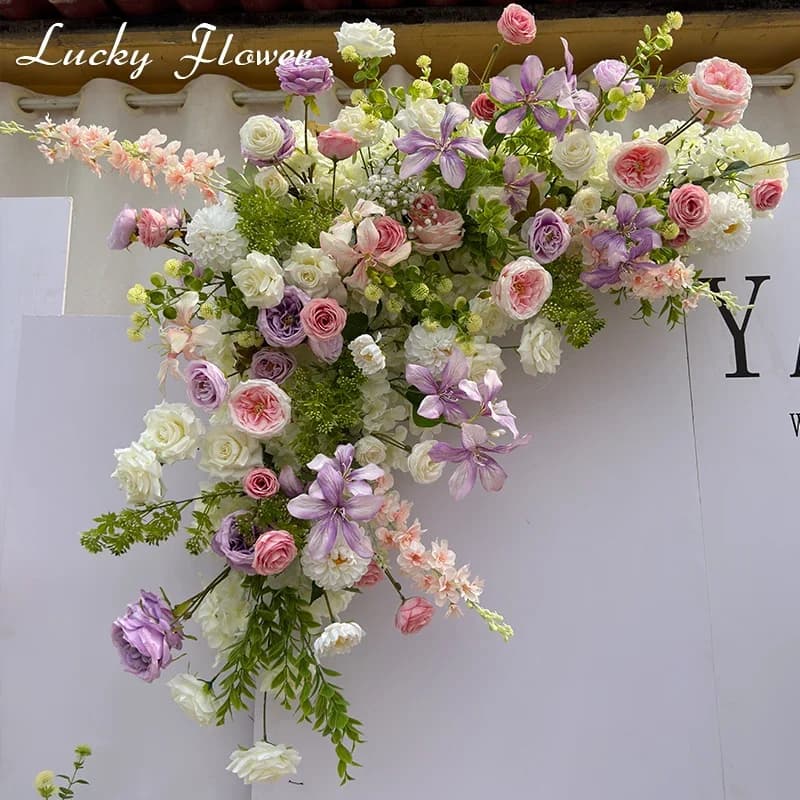 Outdor Wedding Decoration Artificial Flowers Hanging Flower Row Road Leading Flower Ball Floral Backdrop Decor Floor Flower Row