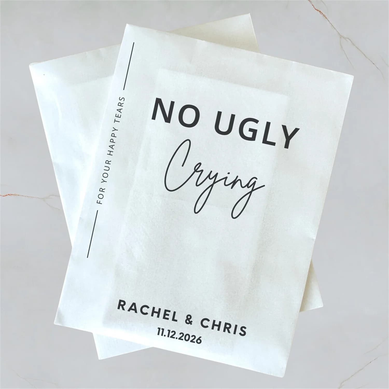 Personalised Wedding Favor Packs: Happy Tears Tissue Packets & Confetti Packs for Guests