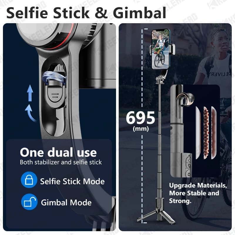 TOKQI Gimbal Stabilizer Anti-Shake Aluminum Alloy Fill Light Selfie Stick Tripod 360 Rotation For Travel Live Streaming Shooting