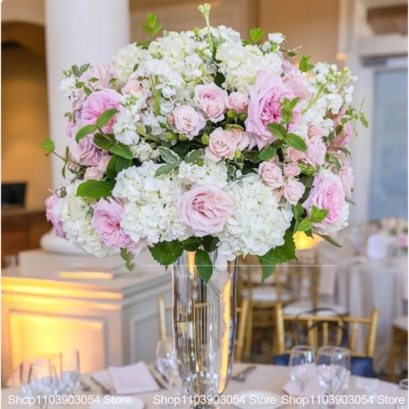 White Wedding Table Centerpiece Artificial Flower Arrangement Hydrangea Rose Delphinium Floral For Wedding Reception Party Decor