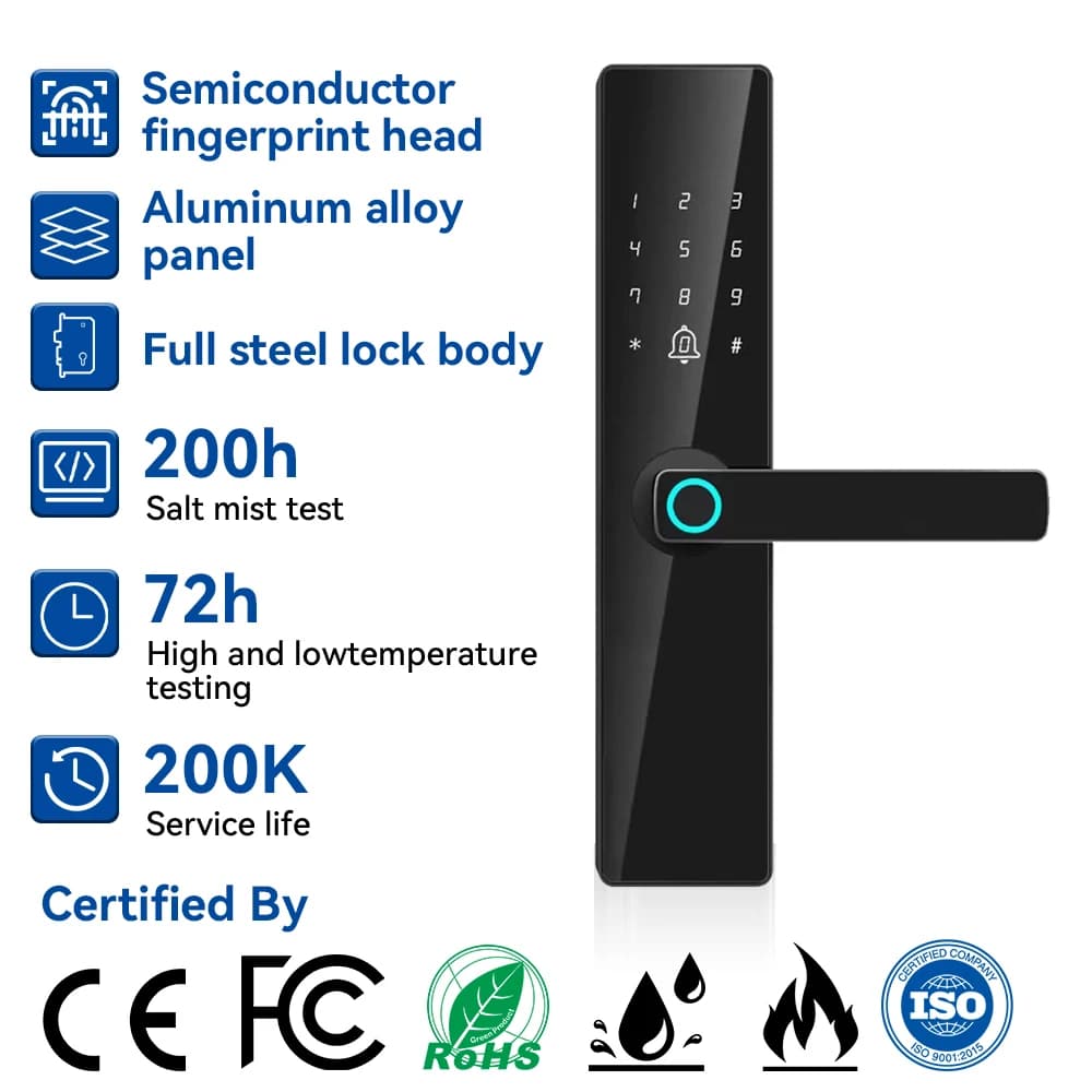 Smart Door Lock With Fingerprint, Password, Card, Key Electronic Lock Suitable For Wooden And Steel Doors