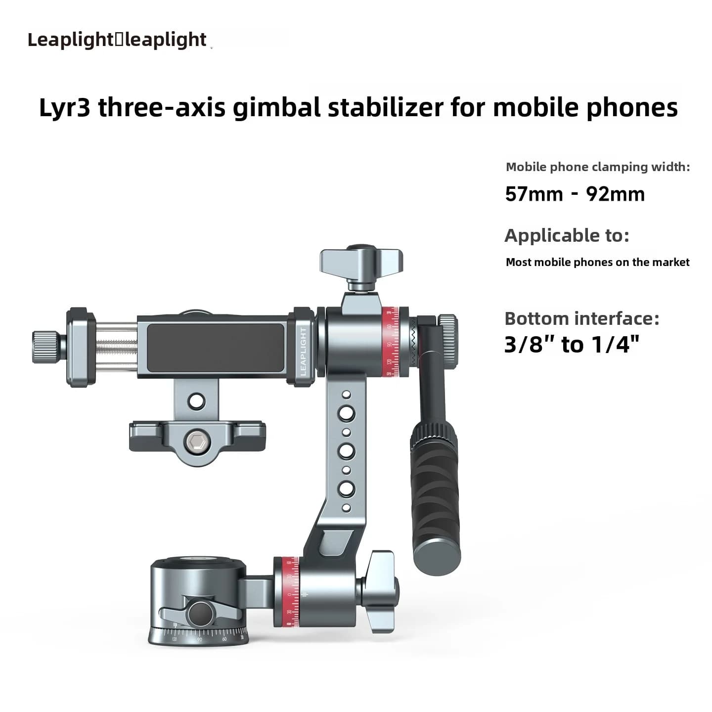 Leaplight LYR3 3-Axis Universal Phone Gimbal Stabilizer Tilt Adjustable 360 Degree Rotation for Video Recording Live Streaming
