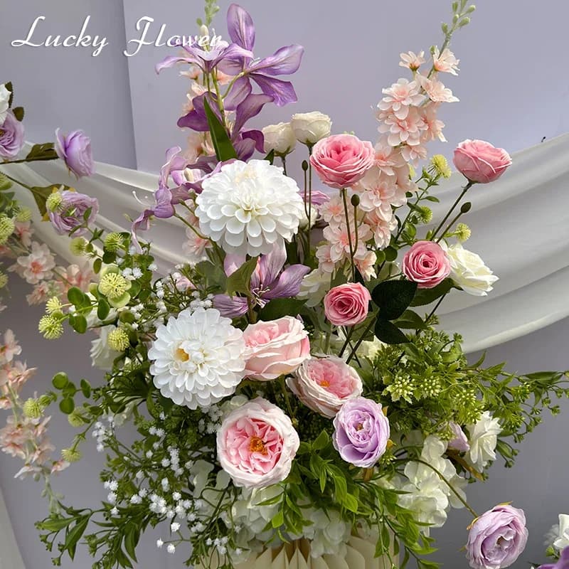 Outdor Wedding Decoration Artificial Flowers Hanging Flower Row Road Leading Flower Ball Floral Backdrop Decor Floor Flower Row