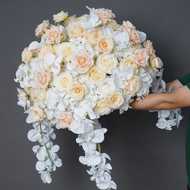 Wedding Table Centerpiece Ball, White Rose Orchid, Hydrangea Flower Arrangement, Party Road Lead Props,80 cm, 70 cm, 60 cm, 50cm