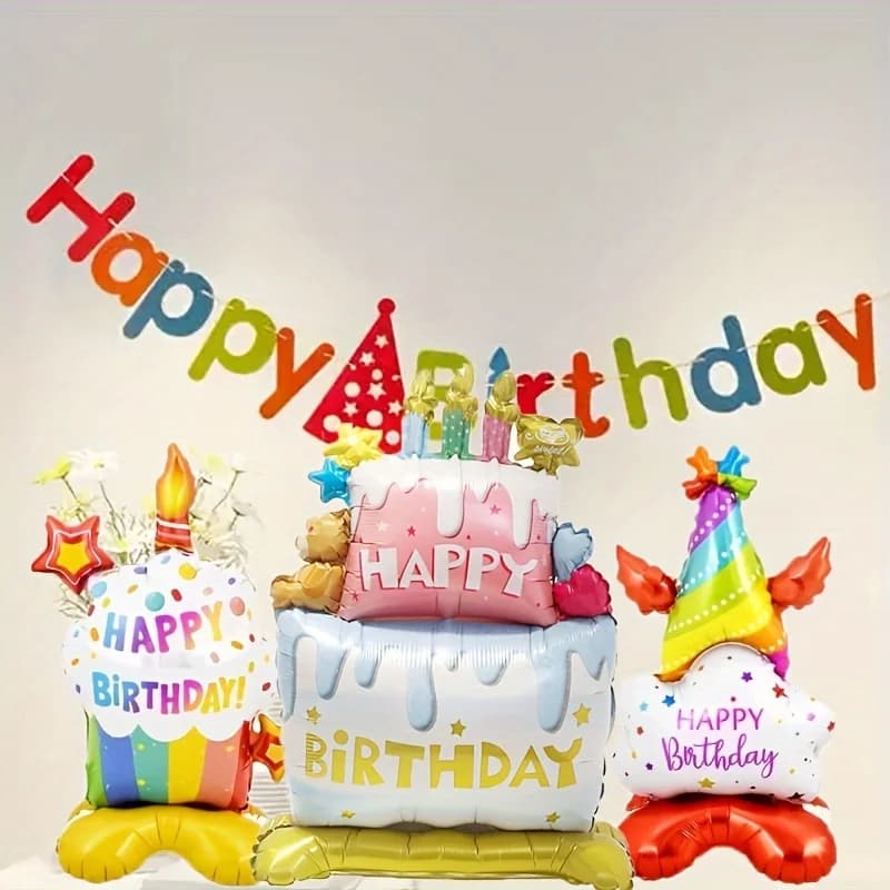 3 Colorful Cake-Shaped Balloons for Indoor/Outdoor Birthday Party Decorations Birthday Balloons Party Decorative Balloons