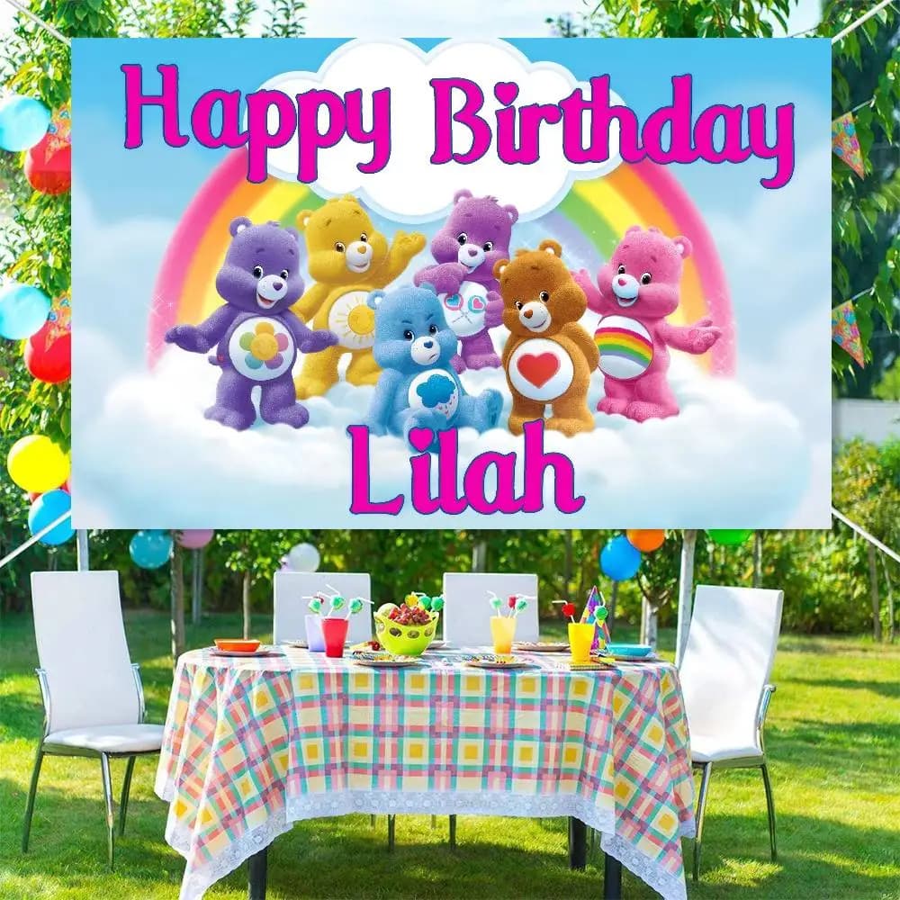 Photography Backgrounds for Kids Birthday Party Children Portrait Photo Backdrops Care-Bears Love Rainbow Bear anime