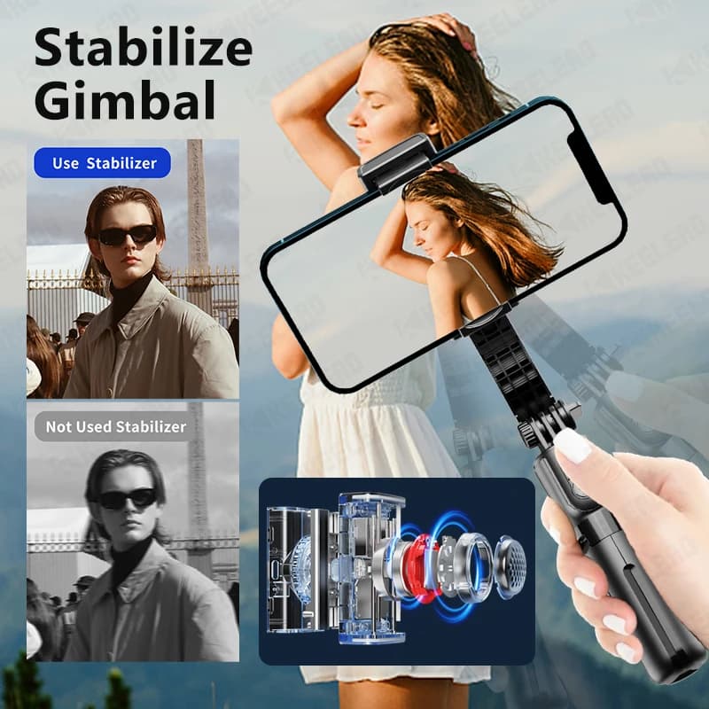 TOKQI Gimbal Stabilizer Anti-Shake Aluminum Alloy Fill Light Selfie Stick Tripod 360 Rotation For Travel Live Streaming Shooting