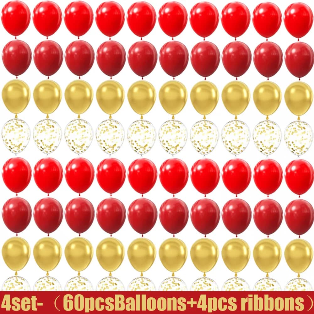 15-150 wedding themed decorations with red and gold latex balloons, suitable for birthdays, weddings, and home decor