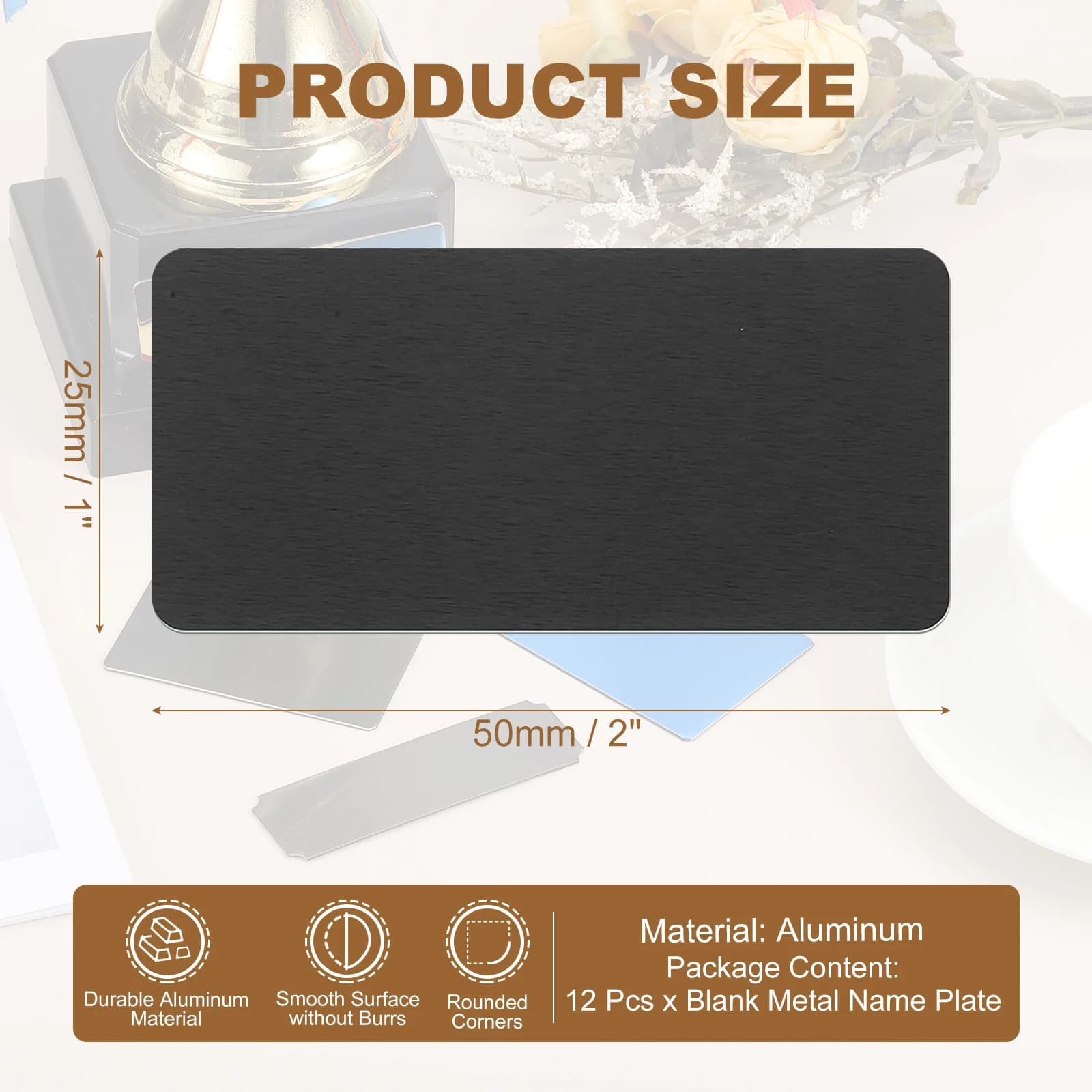 6/12Pcs Blank Engraved Metal Name Plates Laser Strong Adhesive Nameplate Anodized Aluminium Custom Blank Plates Bussness Cards