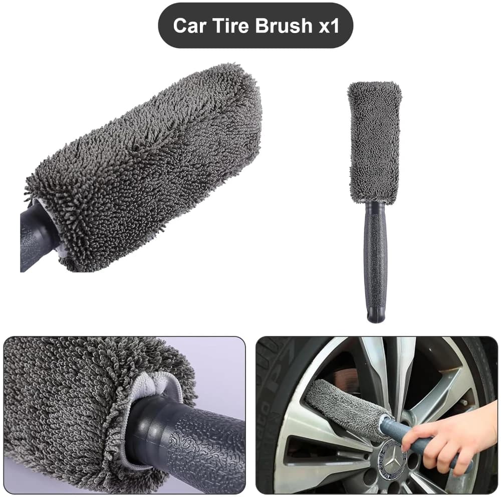 9-Piece Car Cleaning Tools Kit Car Detailing Set with Tire Brush Polishing Towel Cloth Wash Sponge Microfiber Cleaning