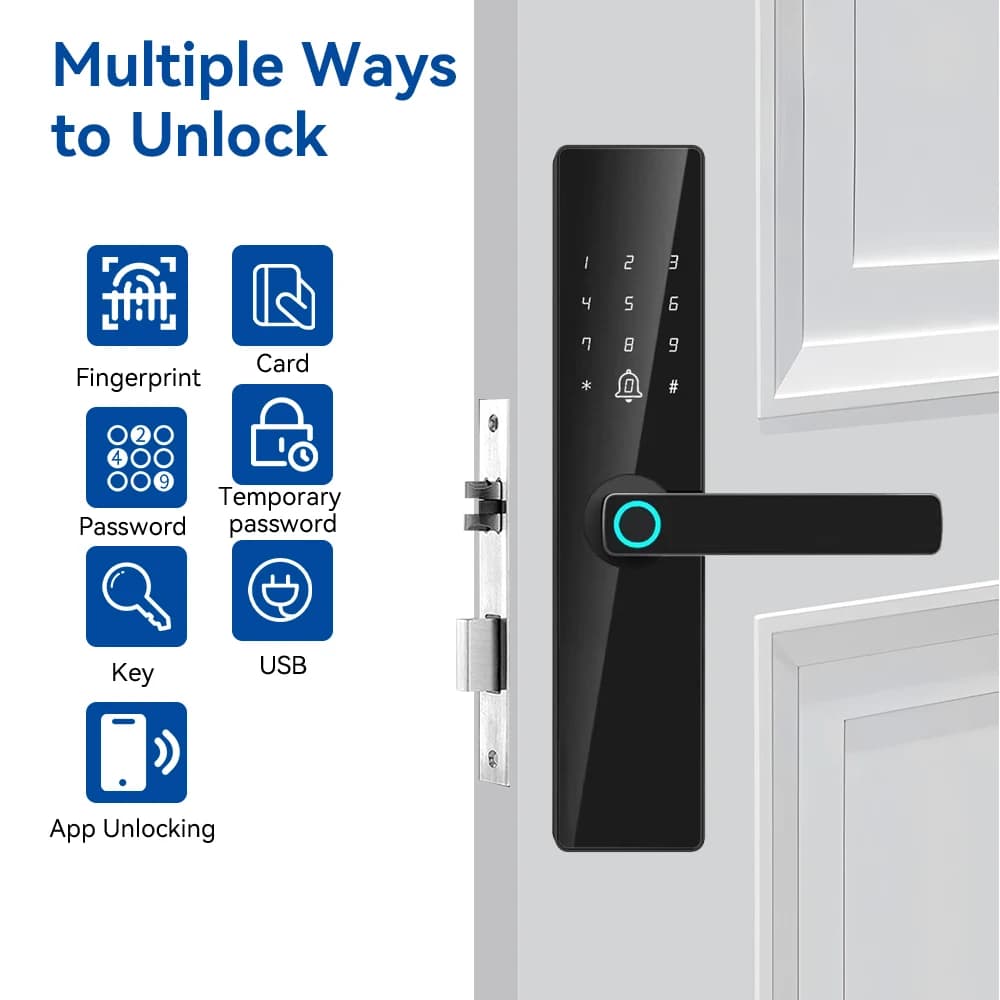 Smart Door Lock With Fingerprint, Password, Card, Key Electronic Lock Suitable For Wooden And Steel Doors