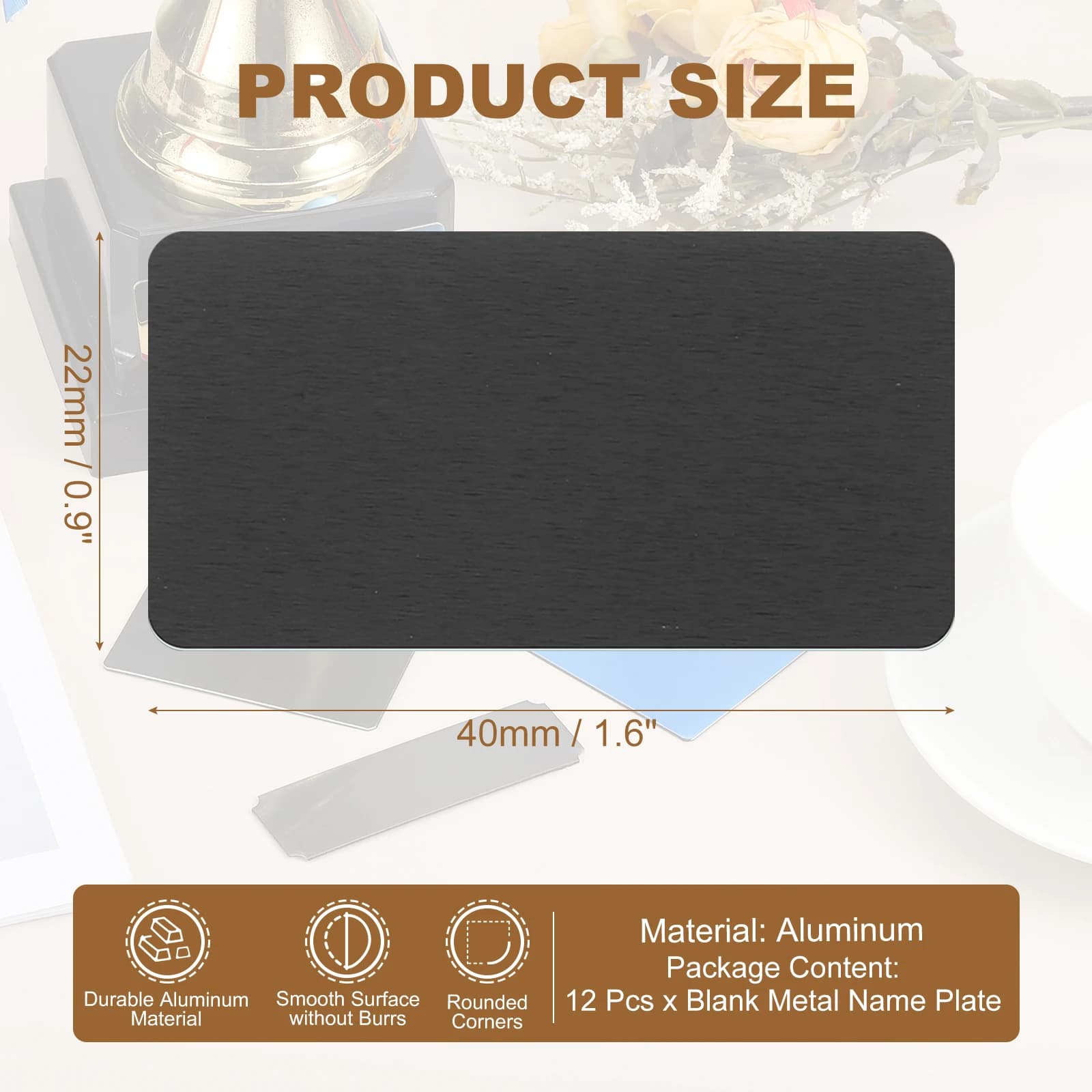 6/12Pcs Blank Engraved Metal Name Plates Laser Strong Adhesive Nameplate Anodized Aluminium Custom Blank Plates Bussness Cards