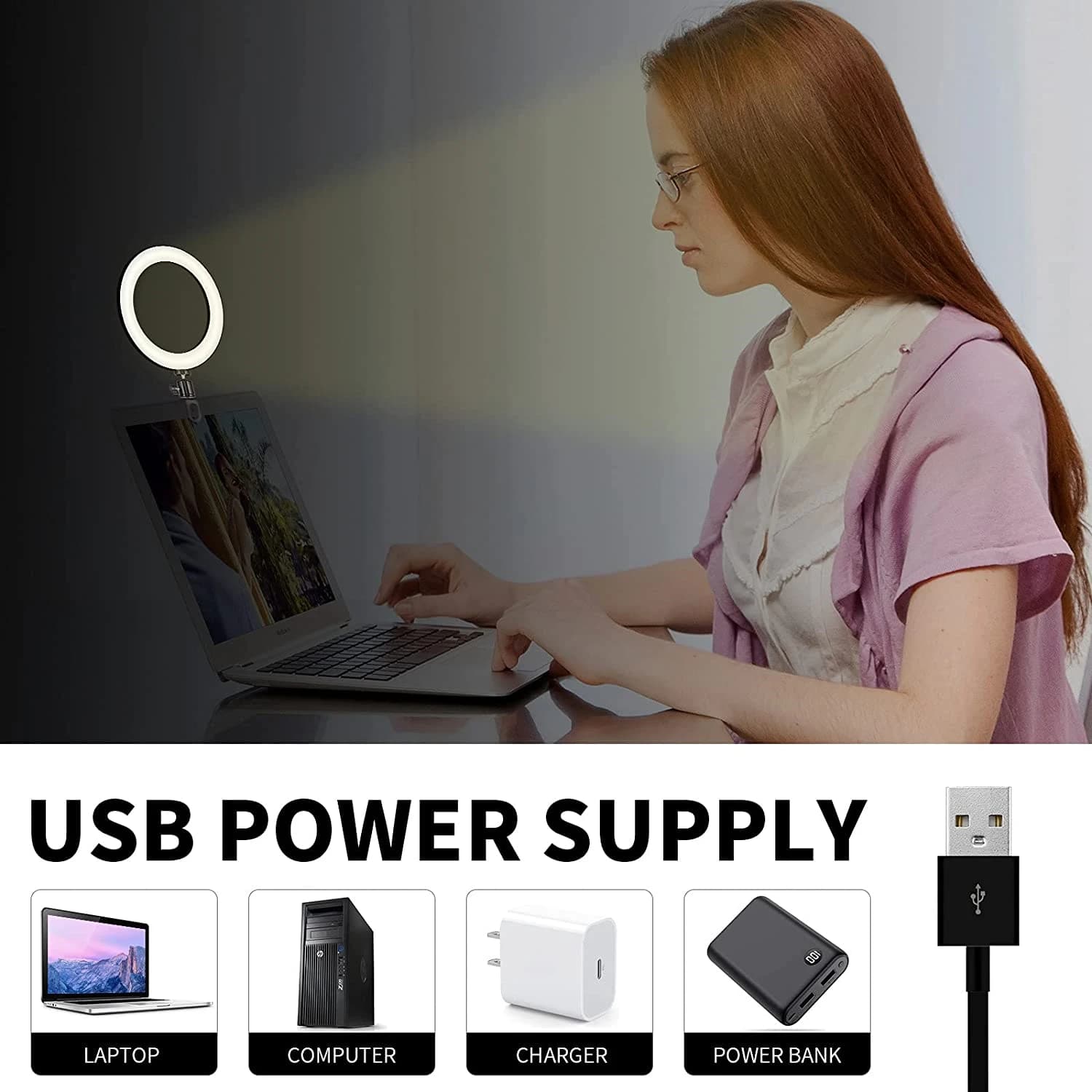 Ring Light LED Lamp Lighting With Clip On Laptop Computer For Video Conference Zoom Webcam Chat Live Streaming Youtube