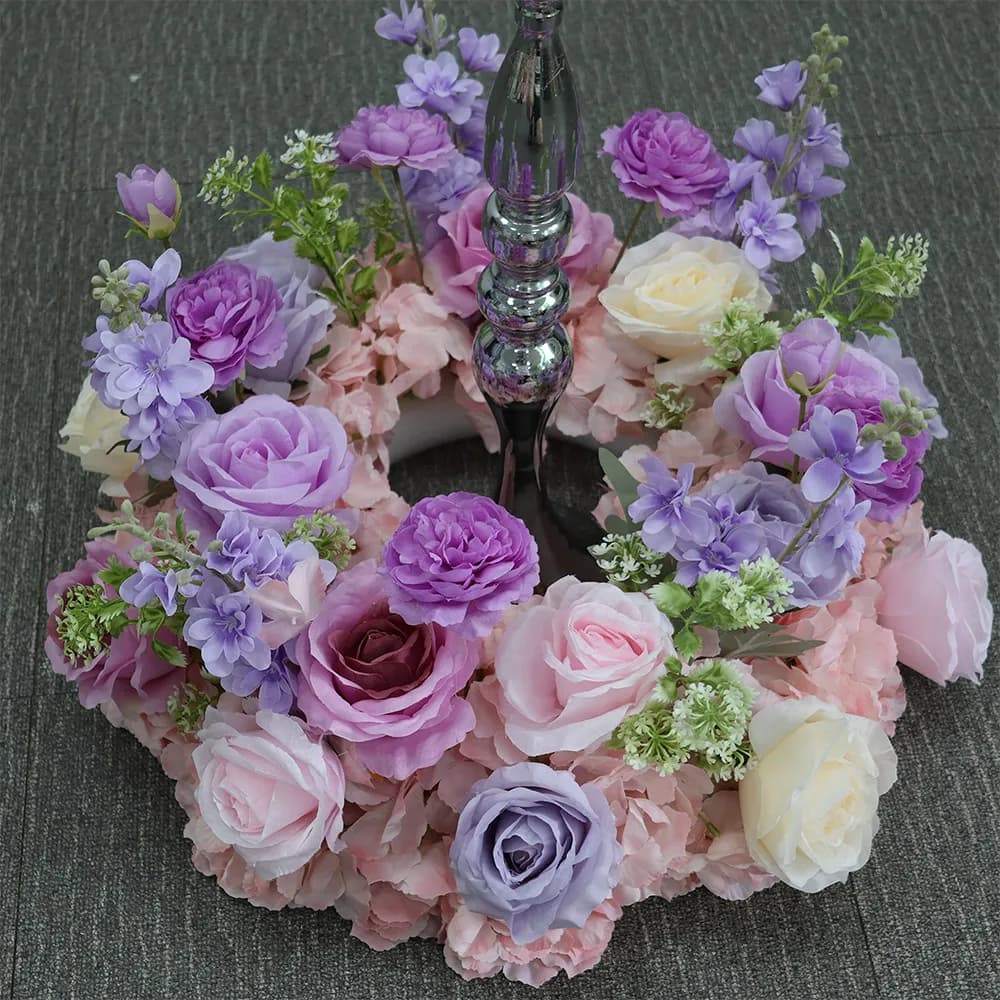 Wedding Table Centerpiece Candlestick Deco Garland Crown Flower Wreath White Rose Green Leaf Floral Arrangement Event Party Prop