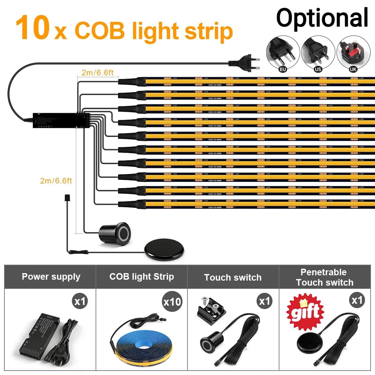 10 x LED Strip Kit / 1M Each LED / Natural White / UK Plug