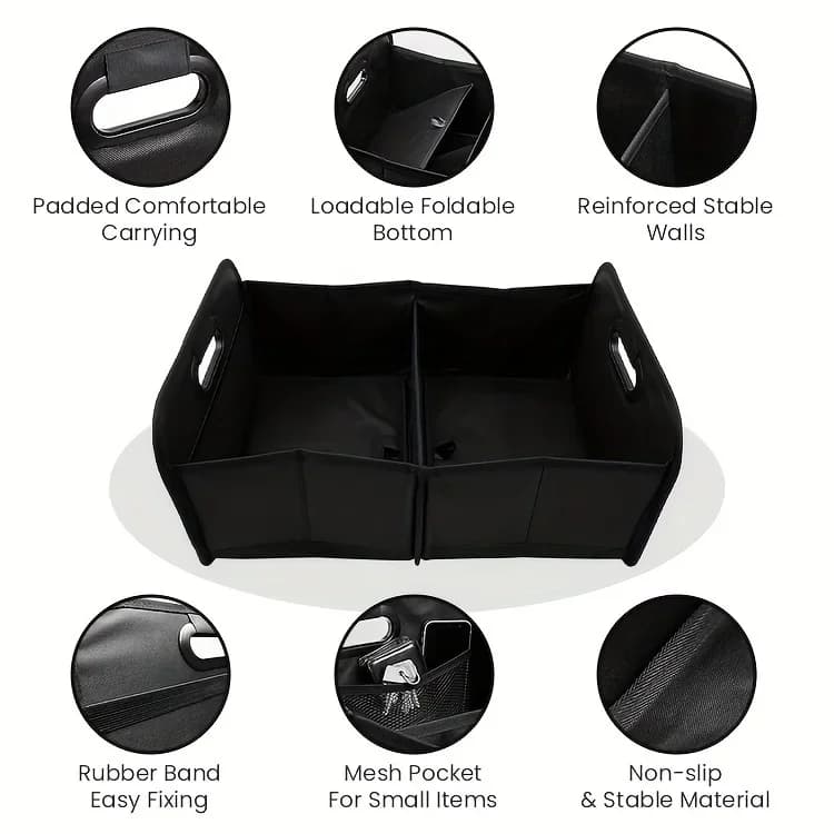 Car Trunk Organizer, Collapsible Compartment Car Organizer, Space-Saving, Foldable Waterproof for All Cars, SUVs, Mini-Vans