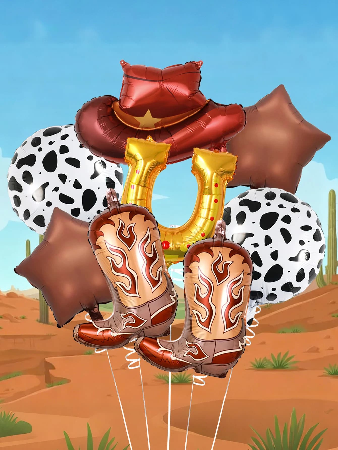 8pcs brown cowboy-themed party balloons, suitable for cowboy birthday parties, first rodeo events, farm themes