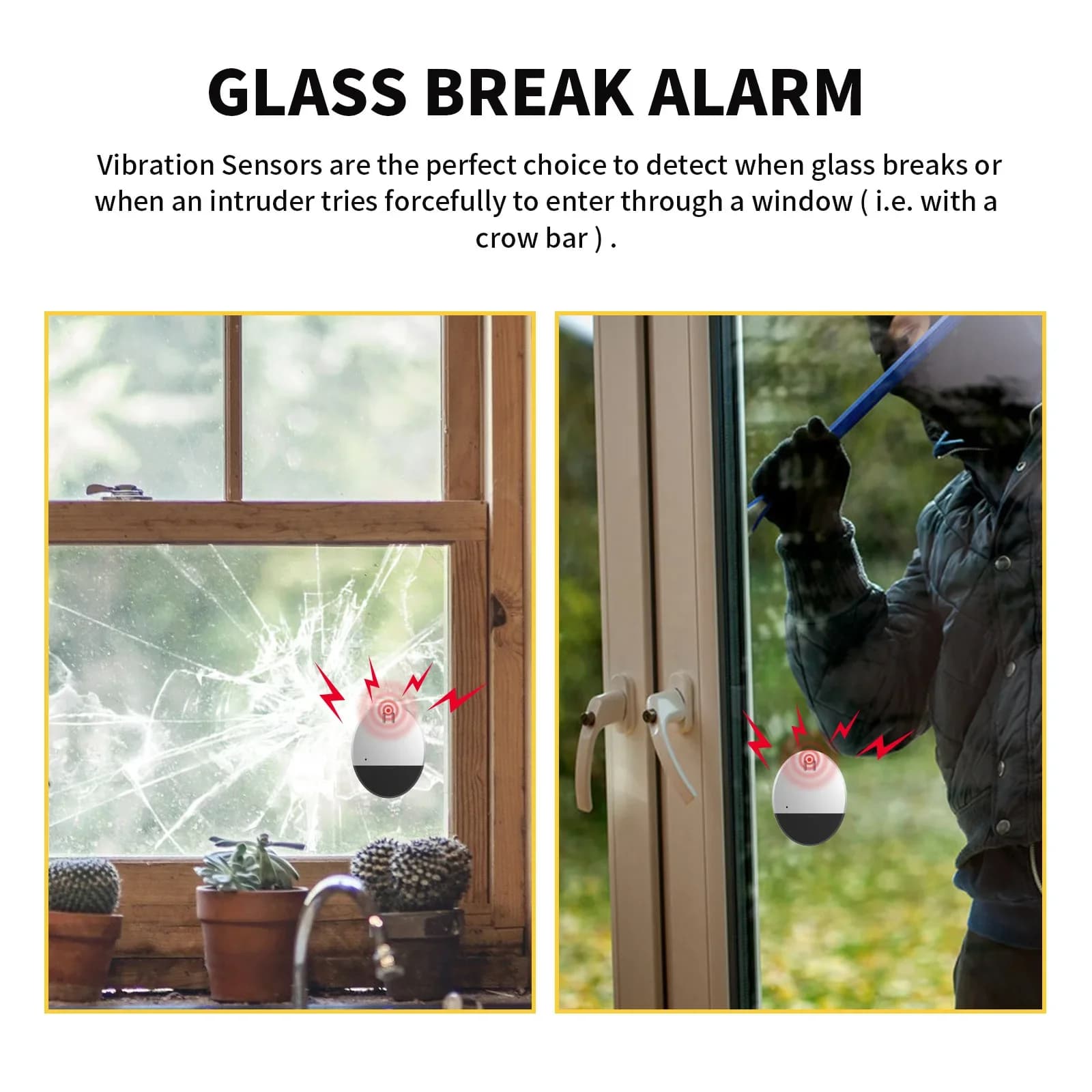 Vibration Door Window Alarm Ultra Thin Sensor Security Alarm Anti-theft Burglar Alert for Home Hotel Apartment Dormitory Safety