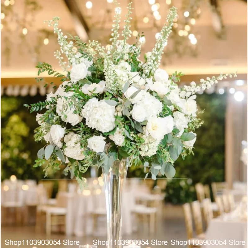 White Wedding Table Centerpiece Artificial Flower Arrangement Hydrangea Rose Delphinium Floral For Wedding Reception Party Decor