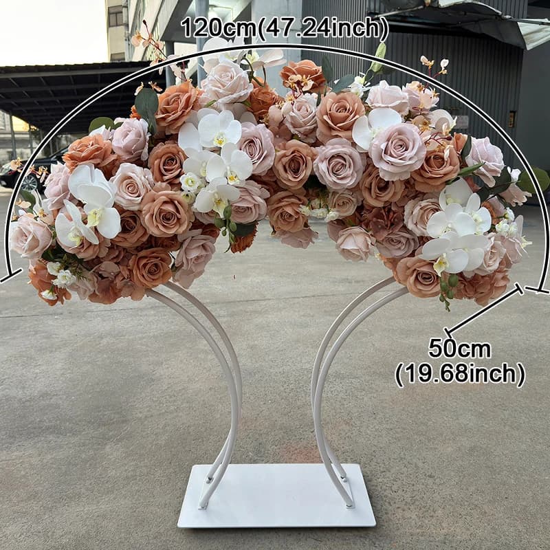 Coffee Brown Wedding Table Centerpiece Decor Floral Arrangement Gold Plated Arched Stand Geometric Flower Frame Party Props