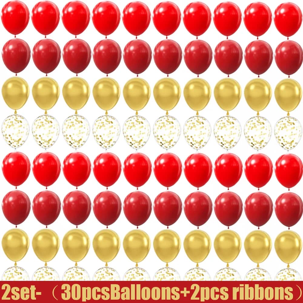 15-150 wedding themed decorations with red and gold latex balloons, suitable for birthdays, weddings, and home decor