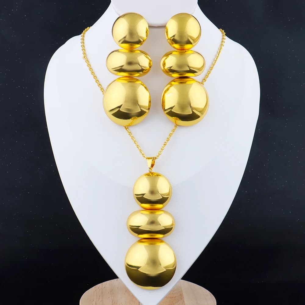 Dubai Jewelry Set for Women 18K Gold Plated Earrings and Necklace Set for Wedding Brides