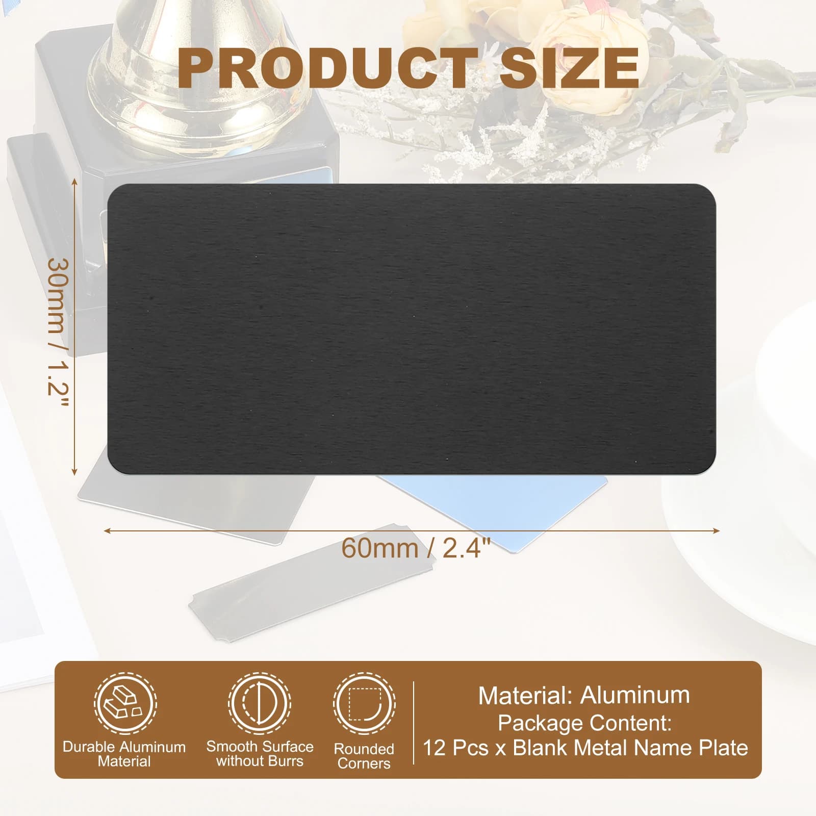 6/12Pcs Blank Engraved Metal Name Plates Laser Strong Adhesive Nameplate Anodized Aluminium Custom Blank Plates Bussness Cards