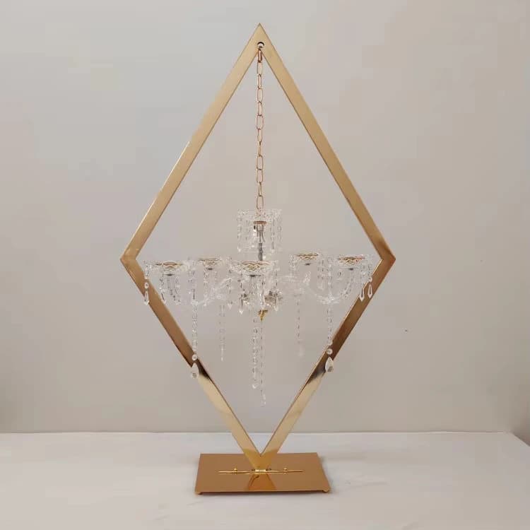 Wedding Centerpieces Gold Metal Tall Diamond Candle Holder, 4/6/10pcs Table Decor for Arch Backdrop Stage Reception Event