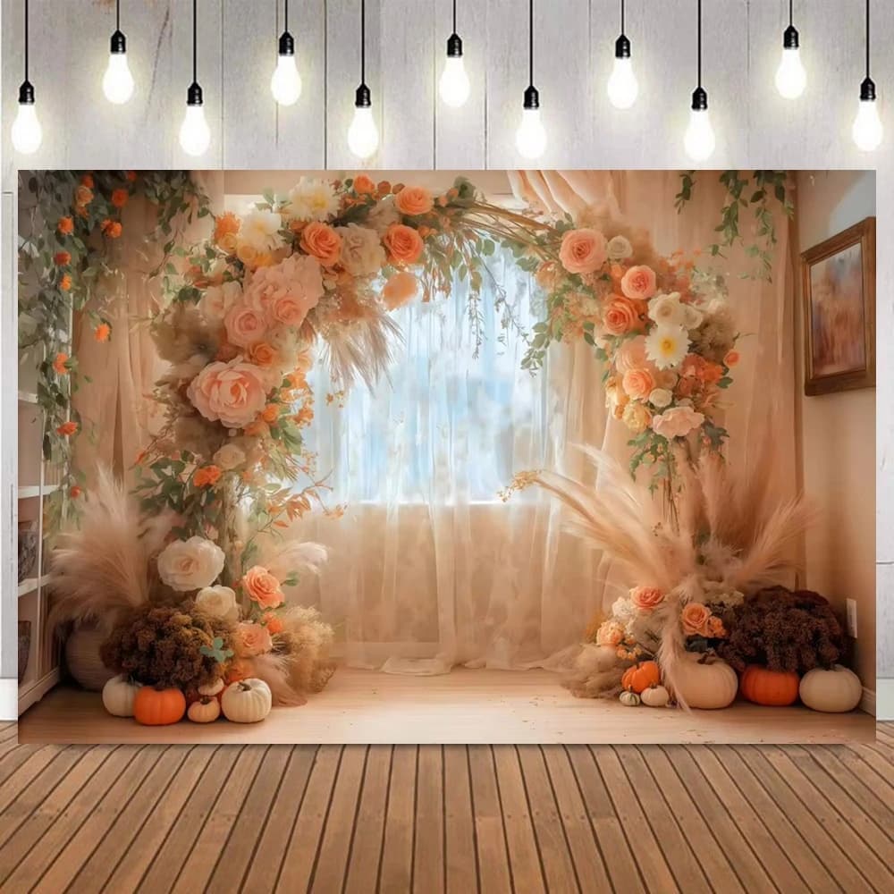Wedding Photography Backdrop Pink White Curtains Flower Wall Bridal Shower Maternity Portrait Children Birthday Party Background