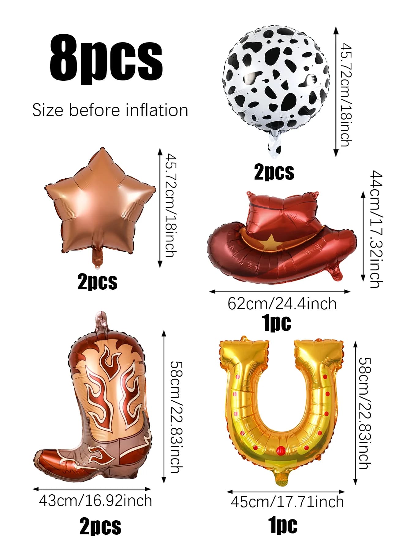 8pcs brown cowboy-themed party balloons, suitable for cowboy birthday parties, first rodeo events, farm themes