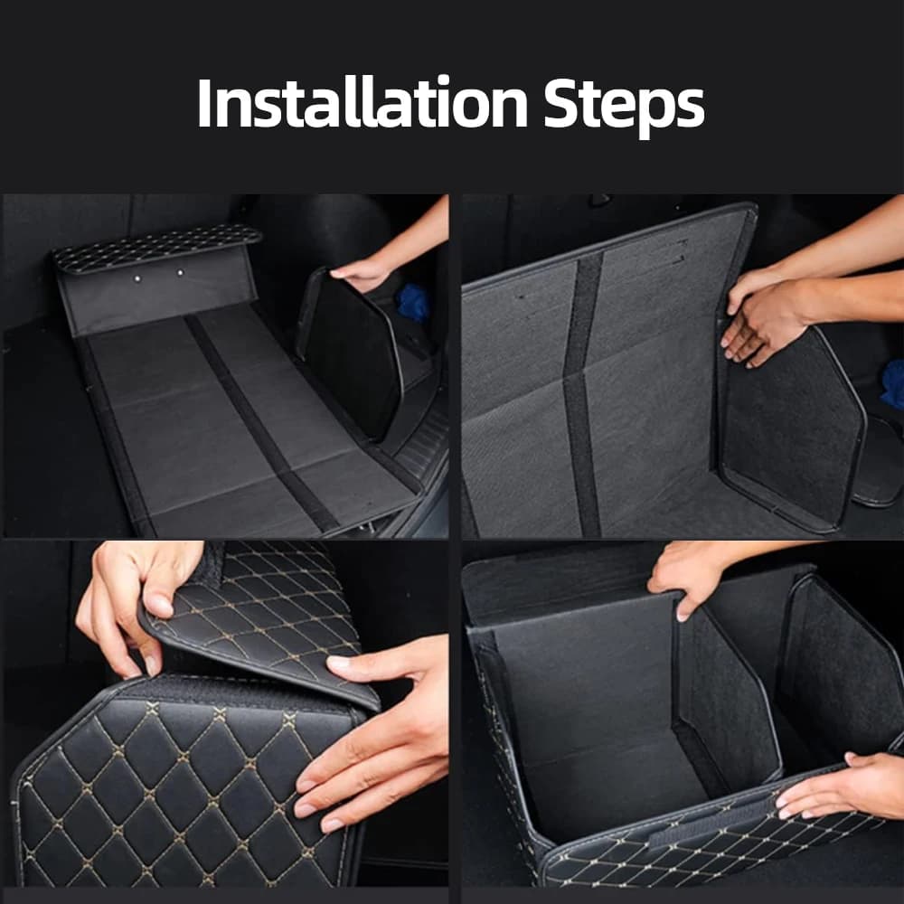 Car Trunk Organizer Box, Large Capacity, Auto Multiuse Tools, Storage Bag, Stowing, Tidying, Leather, Folding for Emergency