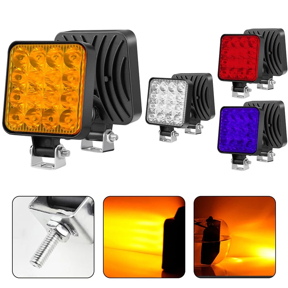 Car LED Square 16 Lights 48W 12V Off-road Vehicle Forklift Headlight Reversing Light ABS Auto Daytime Running Lights Accessories